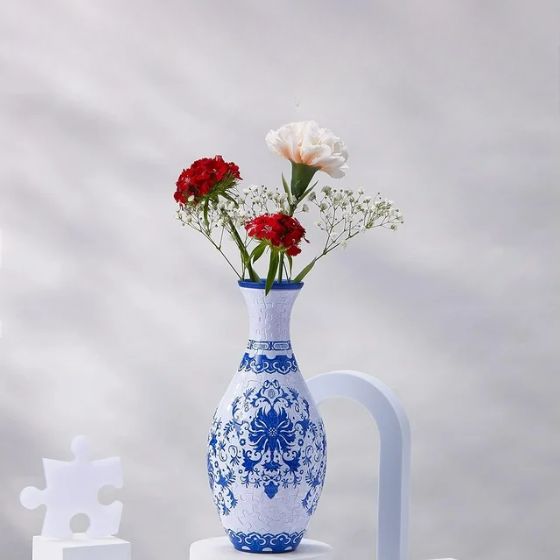 3D Puzzle Vase – Blue & White Porcelain Design for Home Décor