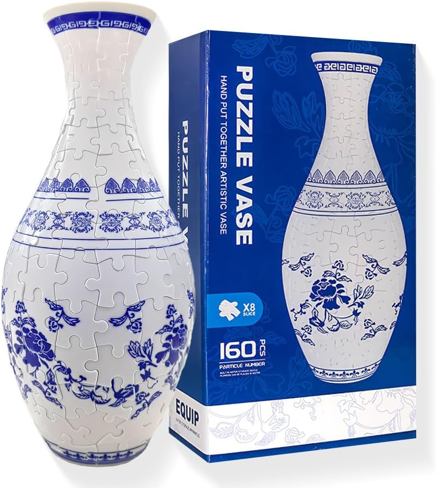 3D Puzzle Vase – Blue & White Porcelain Design for Home Décor