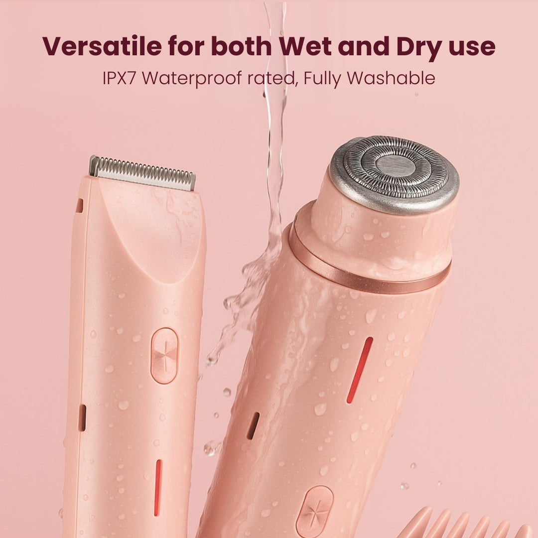 2-in-1 Electric Shaver for Women – Waterproof Bikini Trimmer & Hair Razor