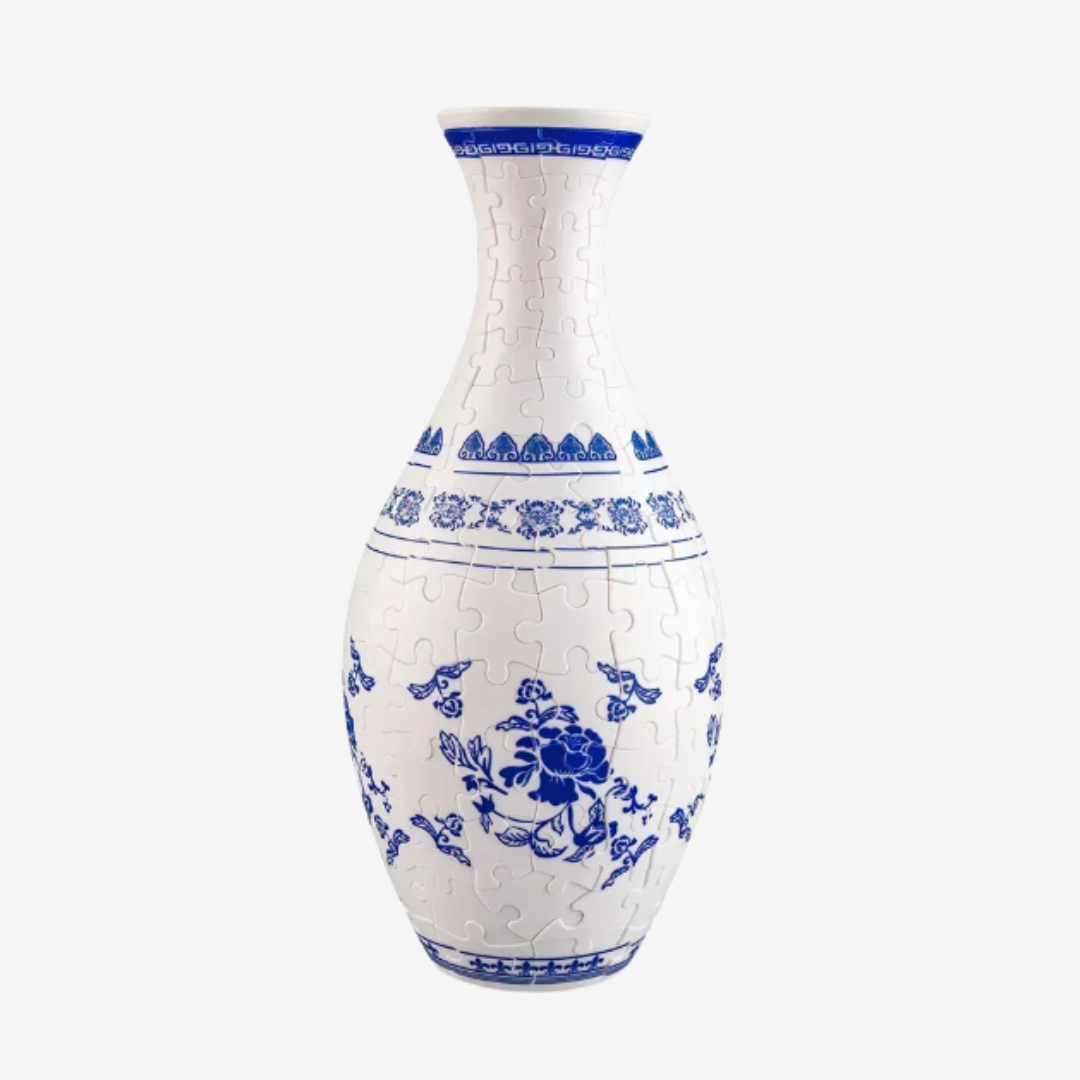 3D Puzzle Vase – Blue & White Porcelain Design for Home Décor